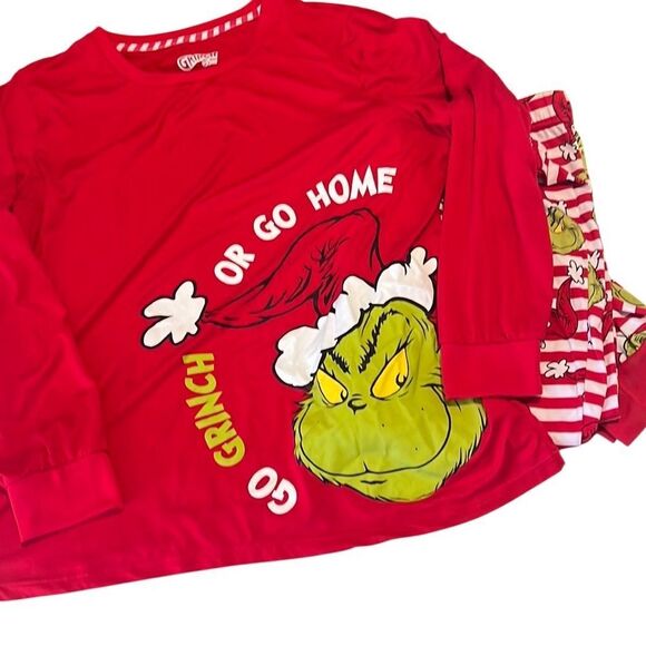 Dr Seuss The Grinch Go Grinch Or Go Home Long Sleeves Pajamas Set Size XL - Picture 1 of 11